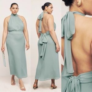 Reformation Lizbeth Halter Neck Dress in Celadon
